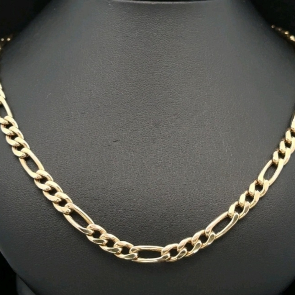 GENUINE HEFTY 14K YELLOW GOLD OVER 💛 SOLID STERLING SILVER 20" FIGARO CHAIN